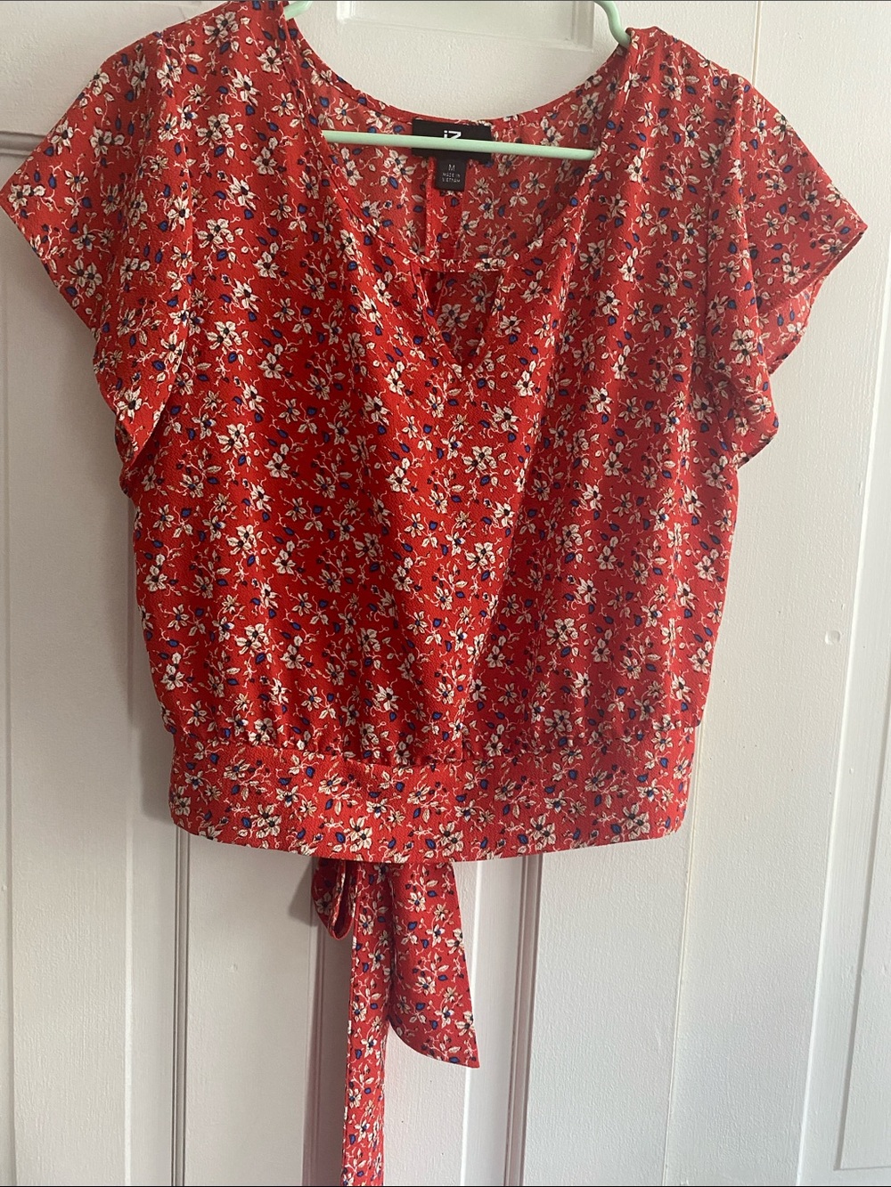 Iz Byer Red Floral Tie-Waist Crop Top